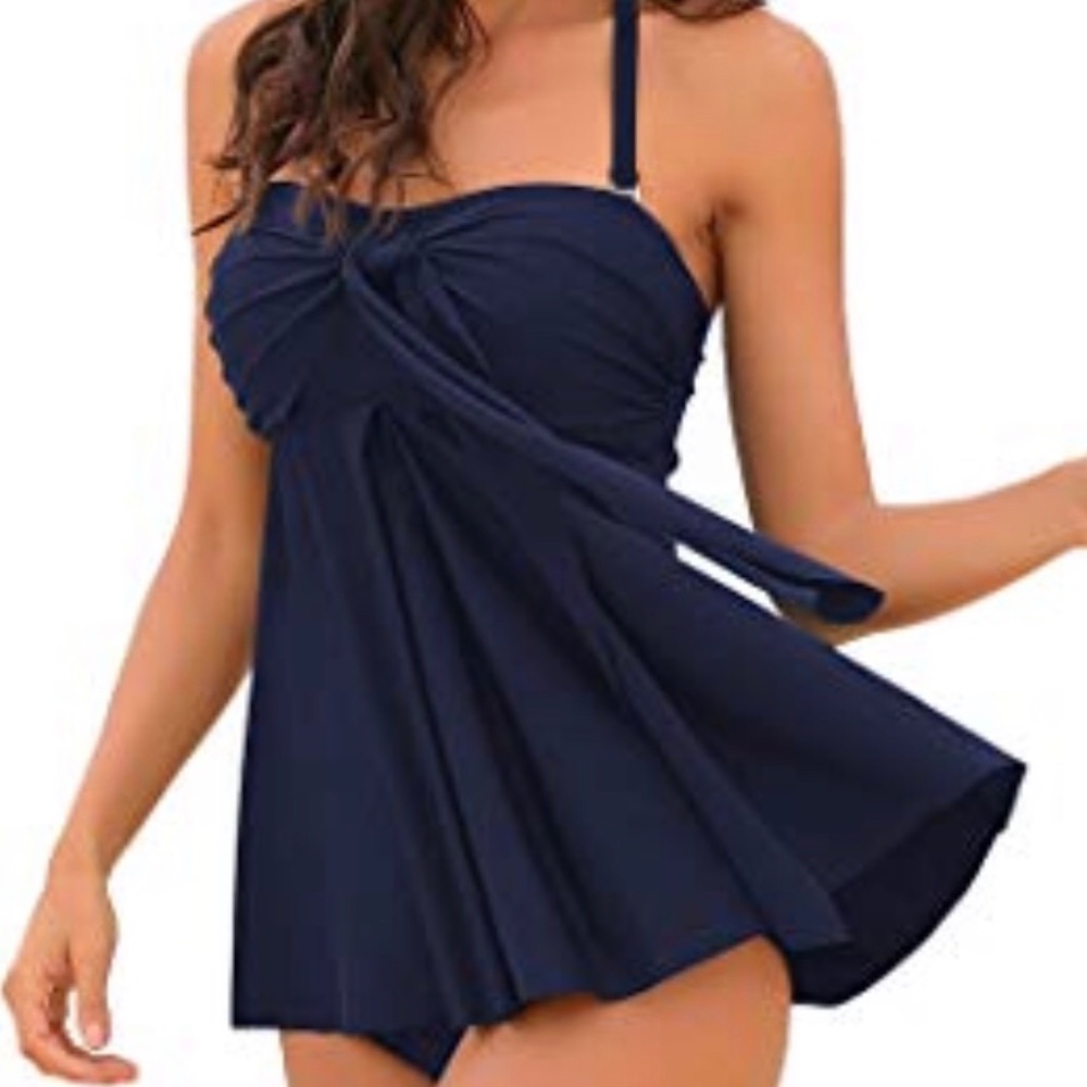 Women's Halter Bandeau Self-Tied Tankini Set Two